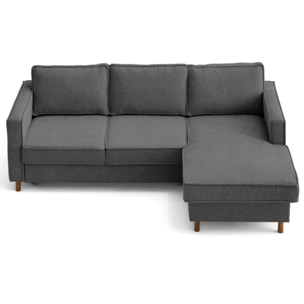 Jake - canapé d'angle droit 4 places convertible avec coffre en tissu velours relief - Gris Anthracite