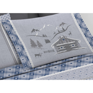 Completo Lenzuola In 100% Cotone Chalet Blu