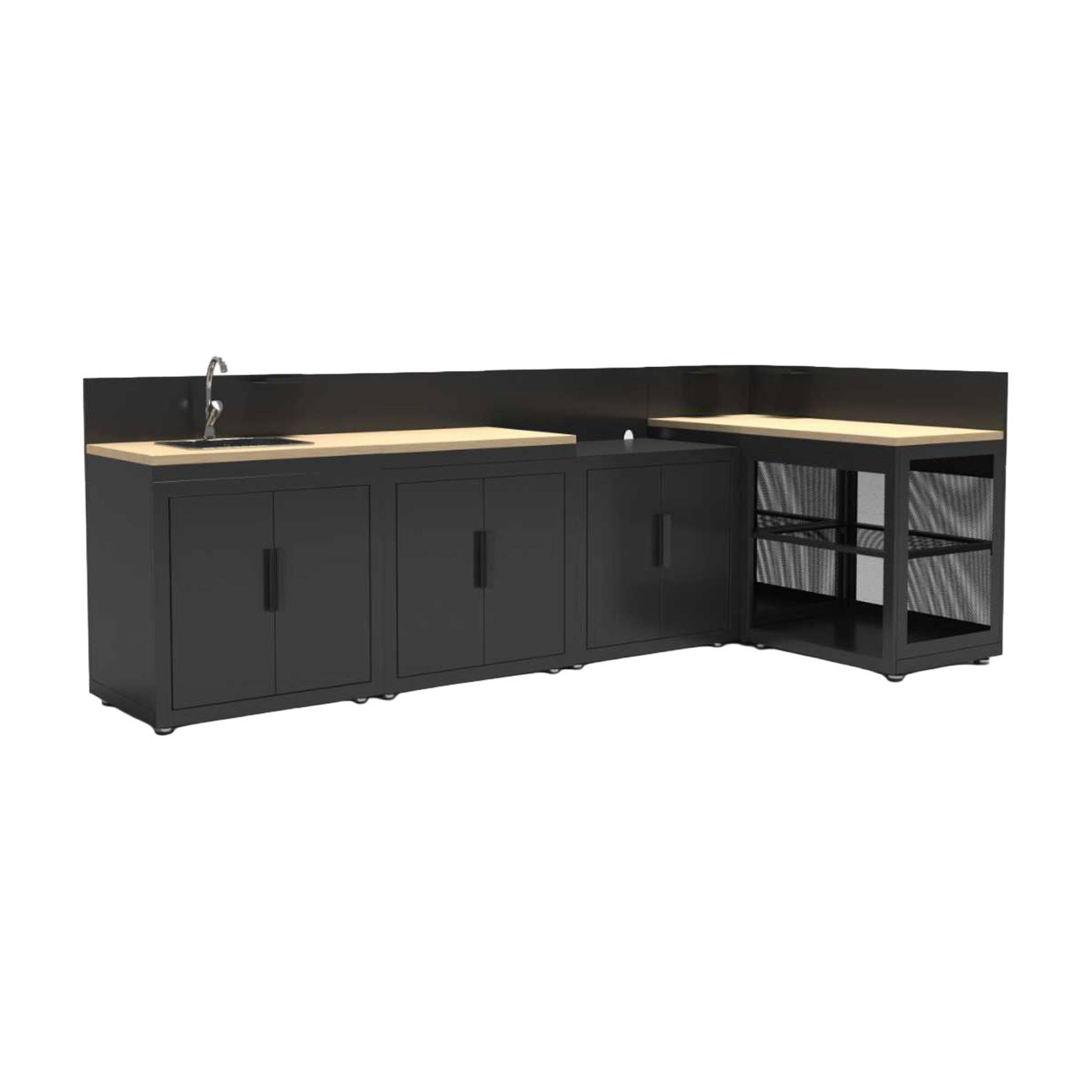 Cuisine d'extérieur 5 modules acier et décor bois CUISINE D'EXTÉRIEUR MILOS COMPLÈTE