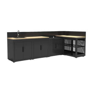 Cuisine d'extérieur 5 modules acier et décor bois CUISINE D'EXTÉRIEUR MILOS COMPLÈTE