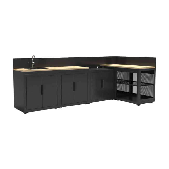 Cuisine d'extérieur 5 modules acier et décor bois CUISINE D'EXTÉRIEUR MILOS COMPLÈTE