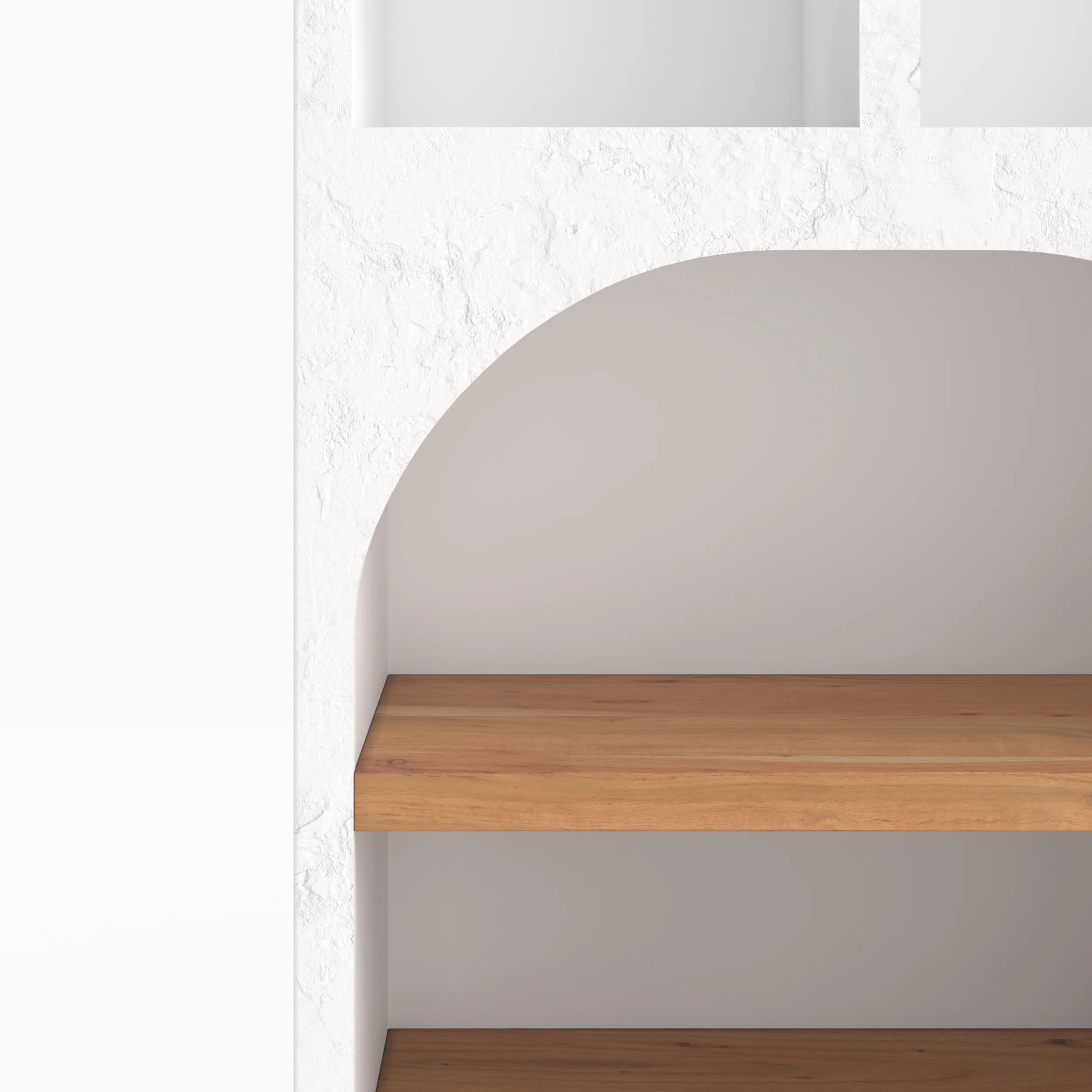 Bibliothèque en plâtre blanc cassé et bois d'acacia - Fira