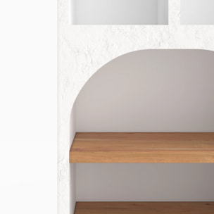 Bibliothèque en plâtre blanc cassé et bois d'acacia - Fira