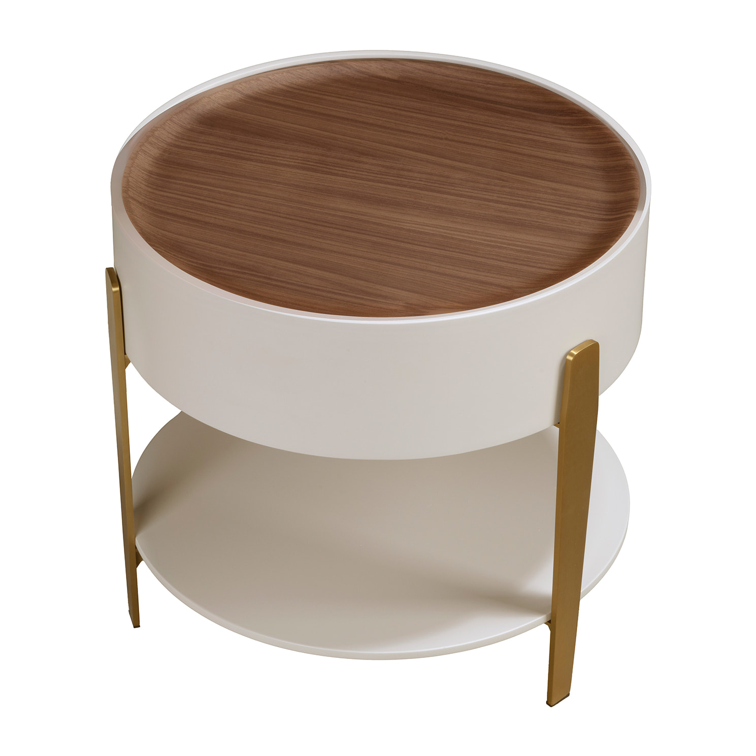 Mesa rincón redonda en madera de MDF en beige y una tapa de madera chapada en nogal natural 52x52x50cm