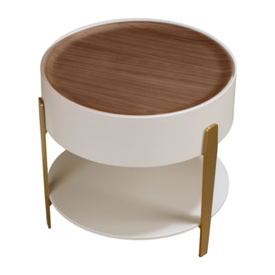 Mesa rincón redonda en madera de MDF en beige y una tapa de madera chapada en nogal natural 52x52x50cm