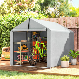 Carpa de Jardín Exterior para Herramientas, Bicicletas, 1,6x2,2x1,6 m, Cobertizo Exterior con Marco de Acero Galvanizado, Puerta Enrollable, Impermeable, Anti-UV, Garaje Portátil, Gris