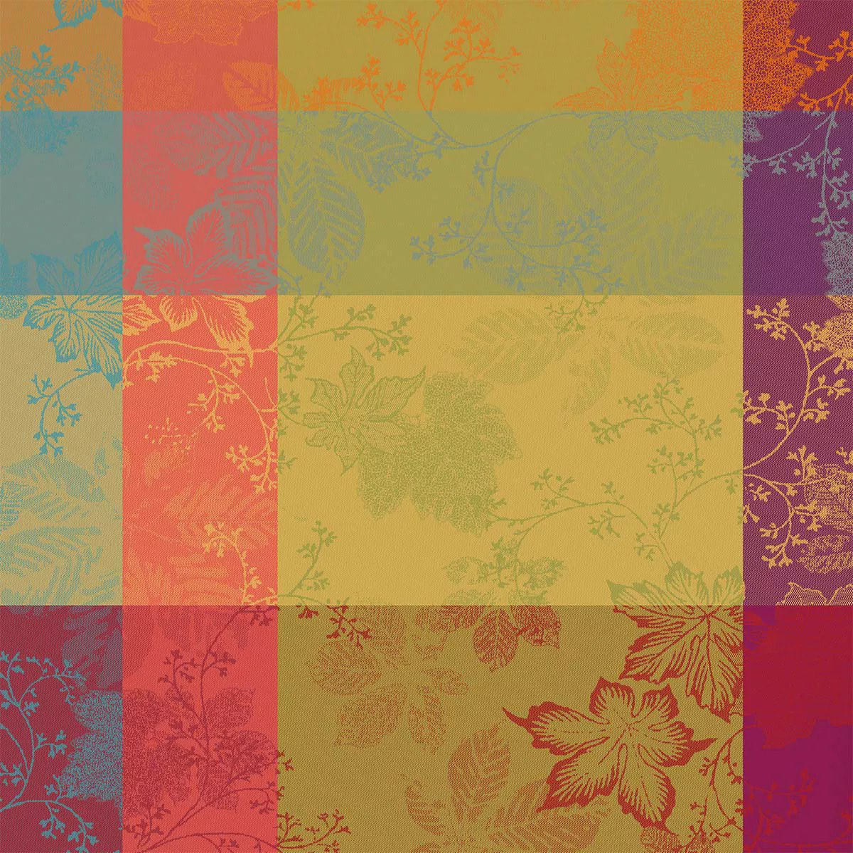 Serviette pur coton motif jacquard bordeaux orange Mille sous bois automne