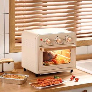 Horno freidora de aire con 15 litros de capacidad. Panel de control mecánico y 1300W de potencia.