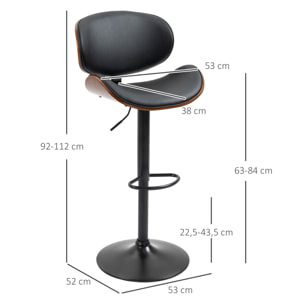 Lot de 2 tabourets de bar design contemporain hauteur d'assise réglable 62-82 cm pivotant 360° bois revêtement synthétique noir