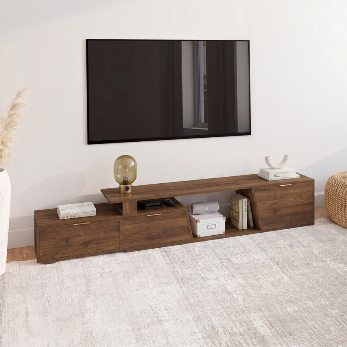 Meuble TV extensible Livona effet noyer 180-270cm