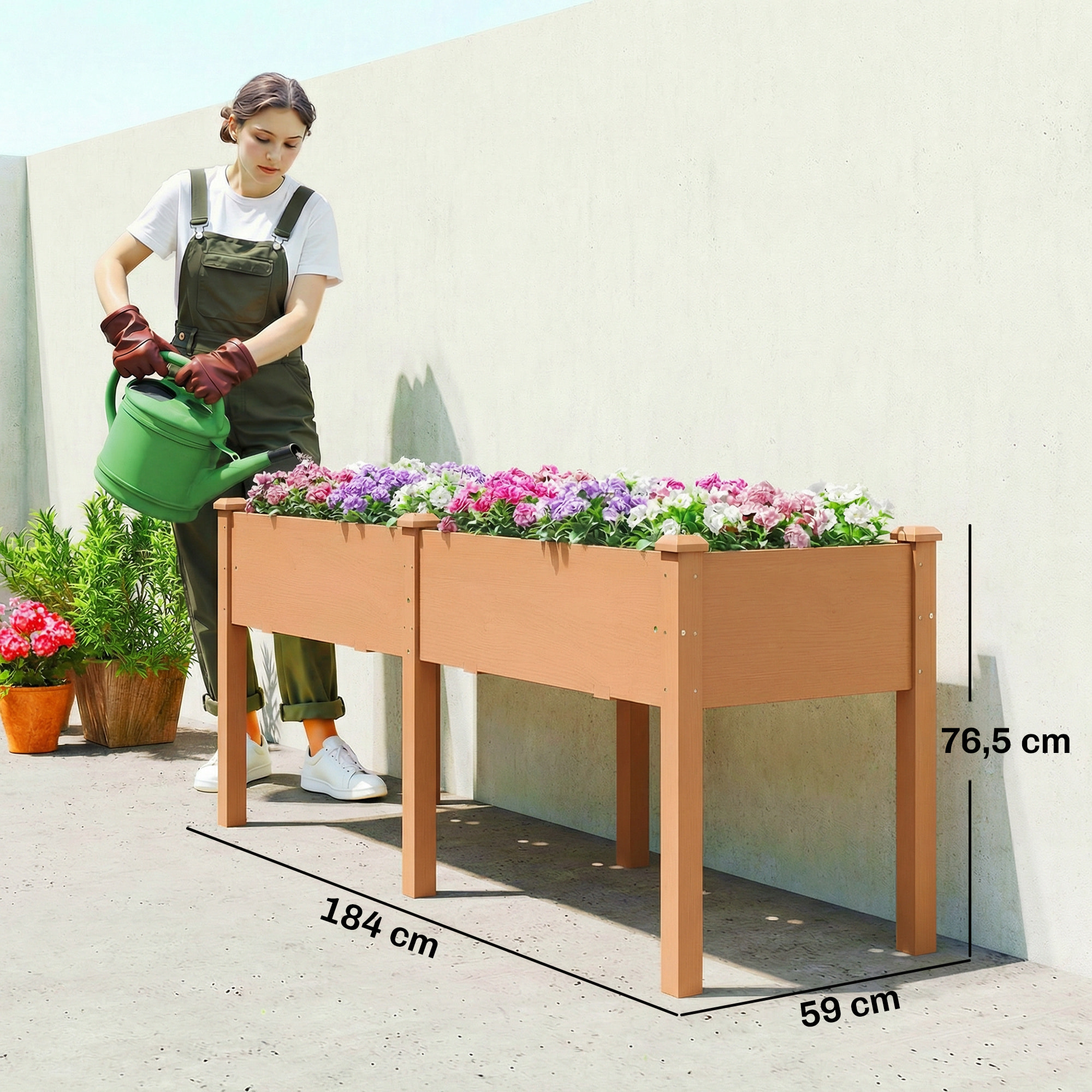 Huerto Urbano Elevado de Madera, Mesa de Cultivo con Patas, 6 Orificios de Drenaje, para Cultivo, Plantas, Flores y Verduras, 184x59x76,5 cm, Marrón