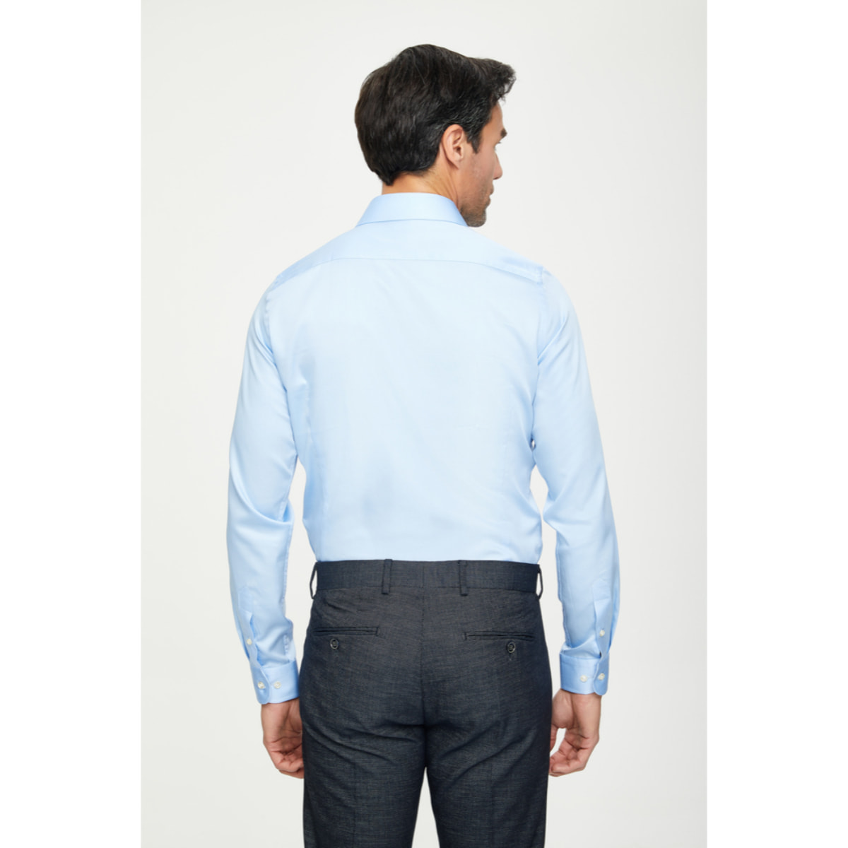 Camicia Uomo 1 Bottone Francese Slim Satin Unito Celeste