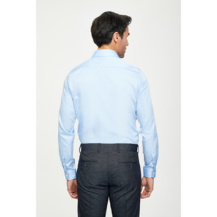 Camicia Uomo 1 Bottone Francese Slim Satin Unito Celeste