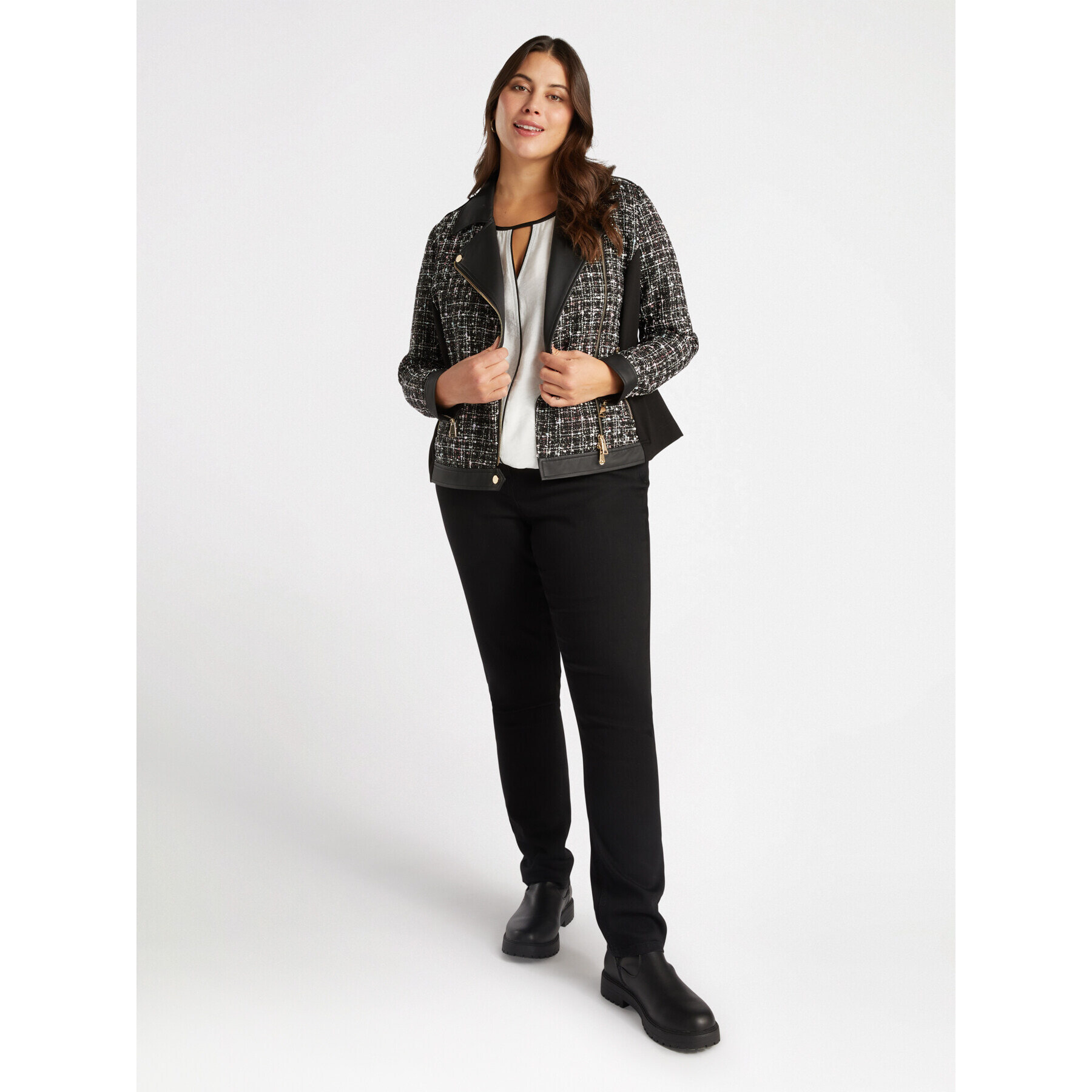 Fiorella Rubino - Chaqueta motera de tweed - Negro