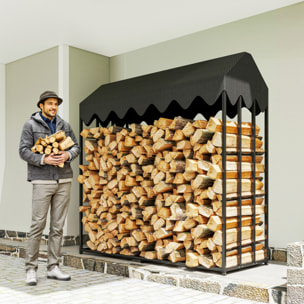 Estante de Leña Metálico, 186x70x185 cm, Leñero Exterior con Cubierta Impermeable 600D Oxford, Marco de Acero, Soporte para Leña de Chimenea, Carga 300 kg, para Jardín, Terraza