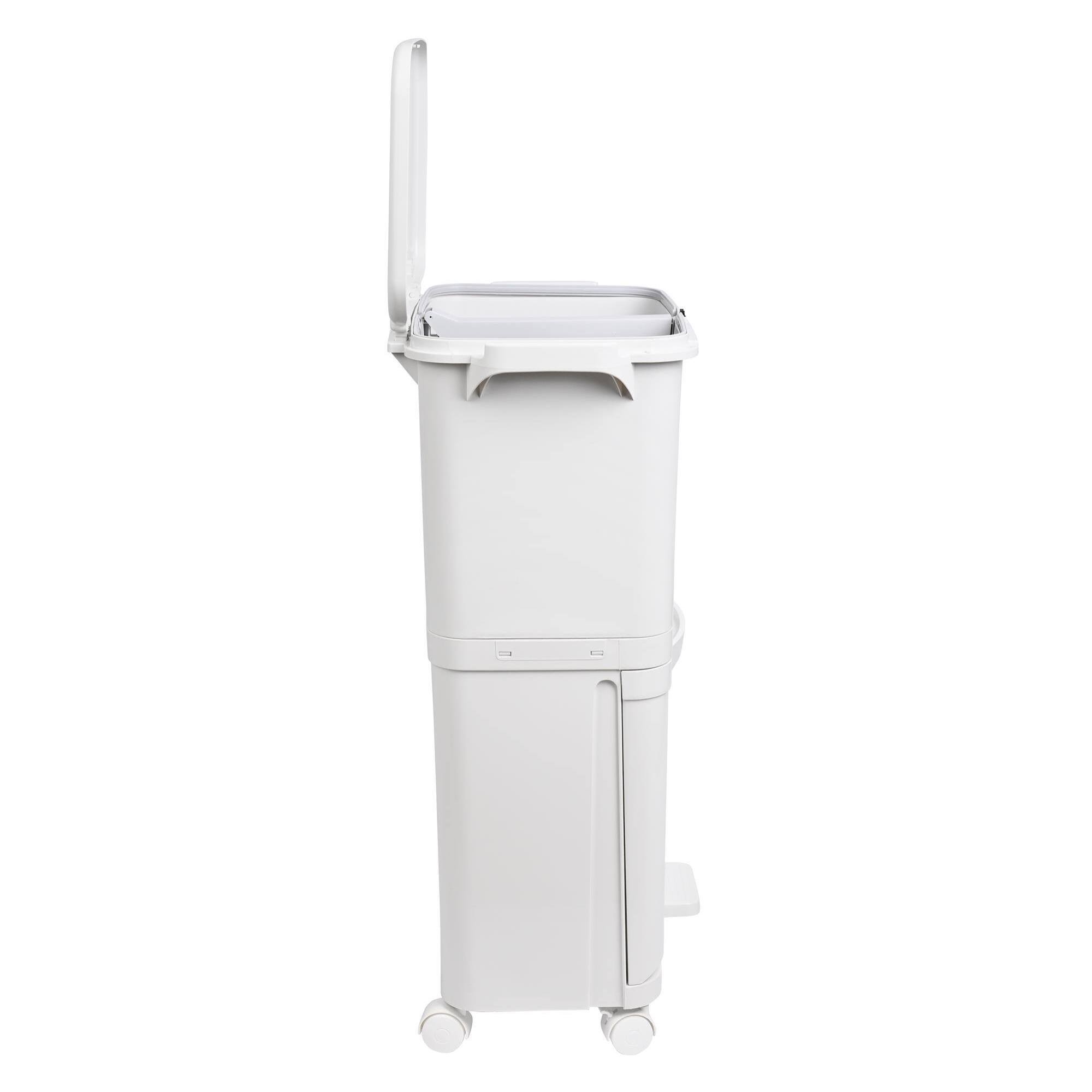 Papelera de reciclaje de clasificación selectiva con pedal, ruedas y asa de doble compartimentos de 38l (24l + 14l).