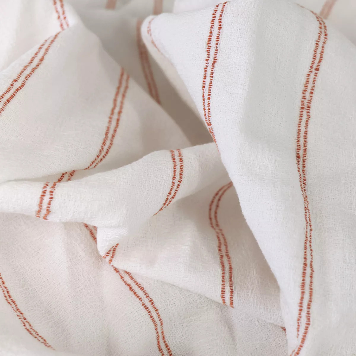 Nappe pur coton lavé motif jacquard blanc orange Rimini terracotta