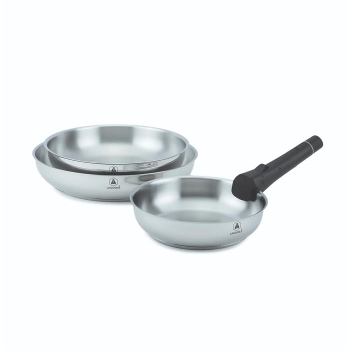 Set de 3 poêles inox amovible  - "Réactif"