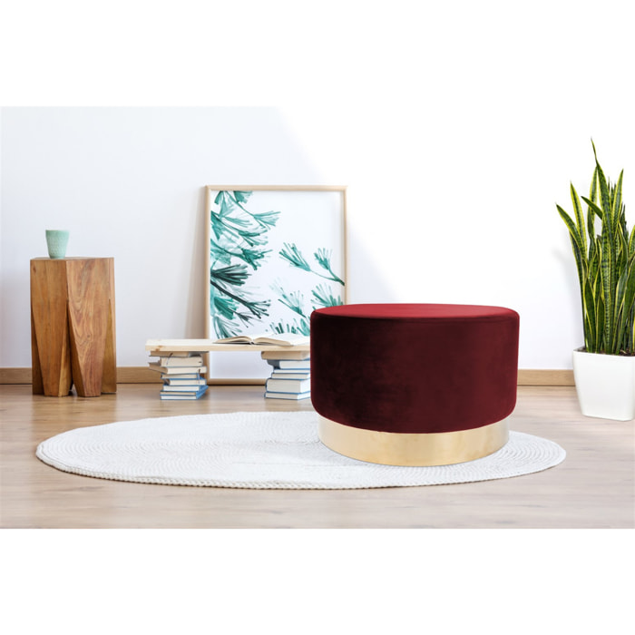 Pouf Rotondo Nano in Velluto Rosa e Base Dorata