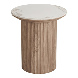 Tavolino da appoggio Athens piano in ceramica bianca su base legno ø45x50 cm
