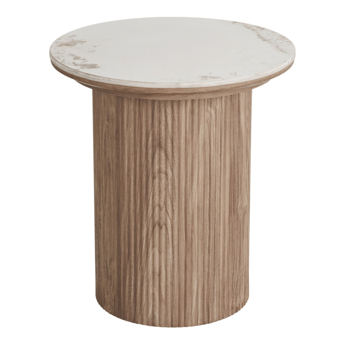 Tavolino da appoggio Athens piano in ceramica bianca su base legno ø45x50 cm
