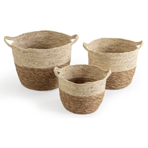 Set de 3 cestas decorativas Modelo BRAIS, hechas a mano con fibras vegetales