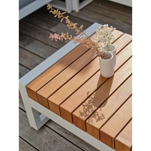 VALENCIA - Salon de jardin d'angle 6 places en teck et aluminium blanc