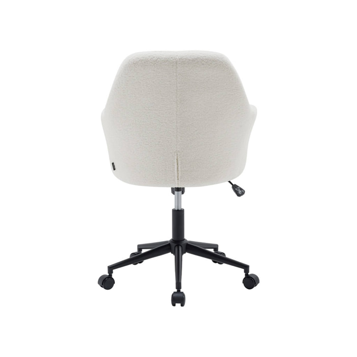 Chaise de bureau à roulettes ajustable métal et bouclette blanche - L 57 x P 57 x H 85/94.5cm - Stan