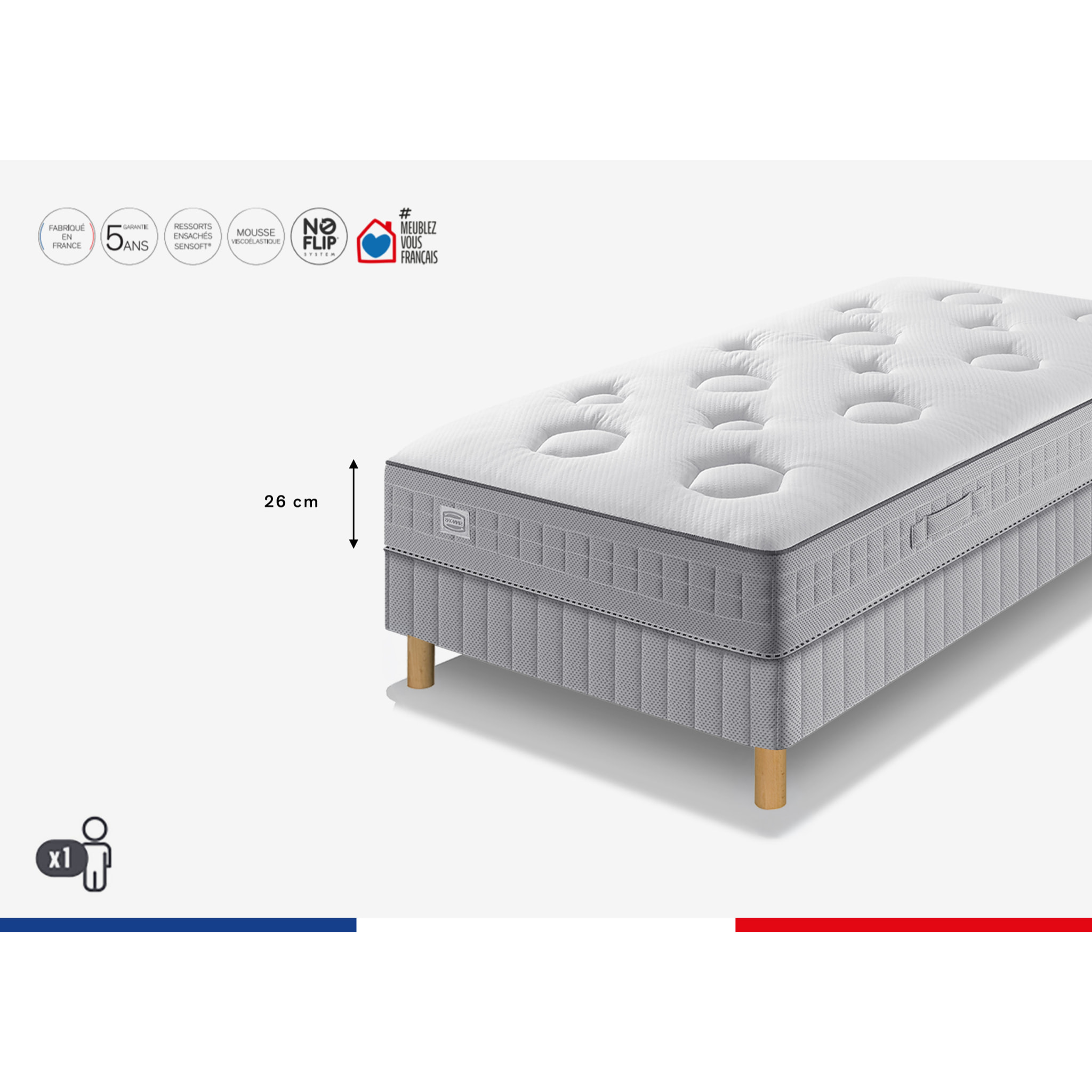 Matelas FLEXION , ressort ensachés, mi-ferme, H26