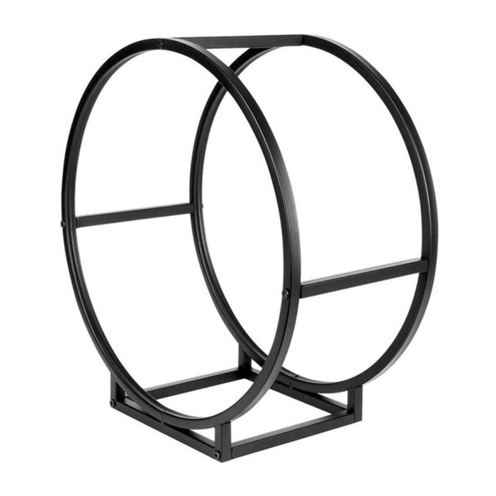 Portalegna in acciaio Baines 55 cm, supporto legna design circolare moderno nero opaco, organizer per camino e stufa resistente e stabile, salvaspazio elegante per soggiorno veranda e area barbecue