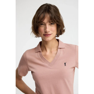 Polo cotolino rosa palo de cuello sin botones con bordado Rigby Go