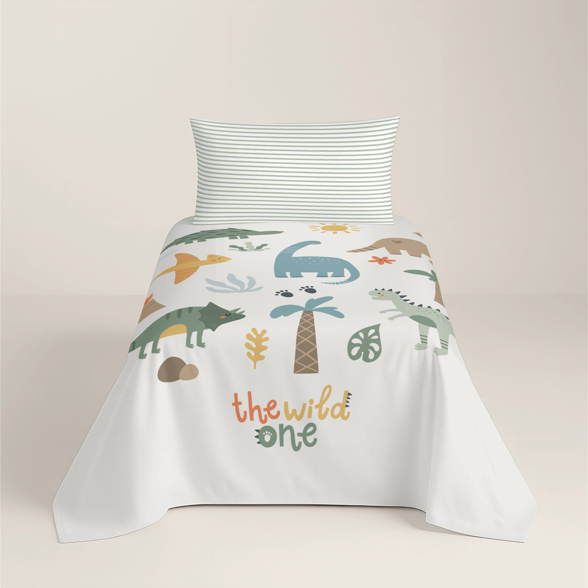 Cool Kids - Juego de Sábanas Estampadas - Infantil - Incluye 1 Funda de Almohada + 1 Sábana Bajera - 100% Algodón - Dinoland