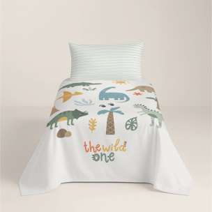 Cool Kids - Juego de Sábanas Estampadas - Infantil - Incluye 1 Funda de Almohada + 1 Sábana Bajera - 100% Algodón - Dinoland