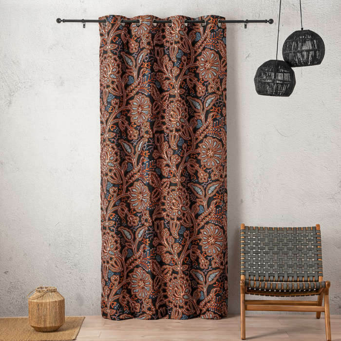 Rideau tamisant jacquard floral à motif graphique - Orange