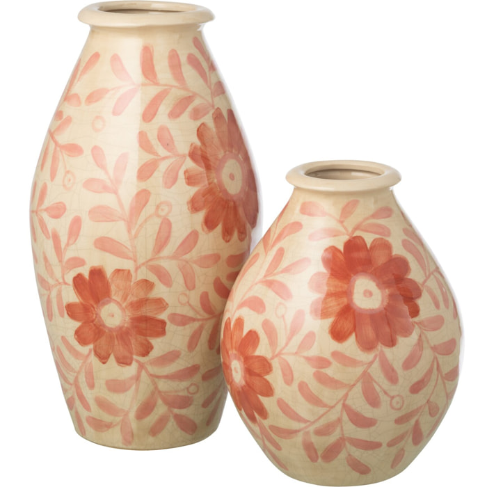 J-Line Vase Fleurs - grès - orange/blanc cassé - large