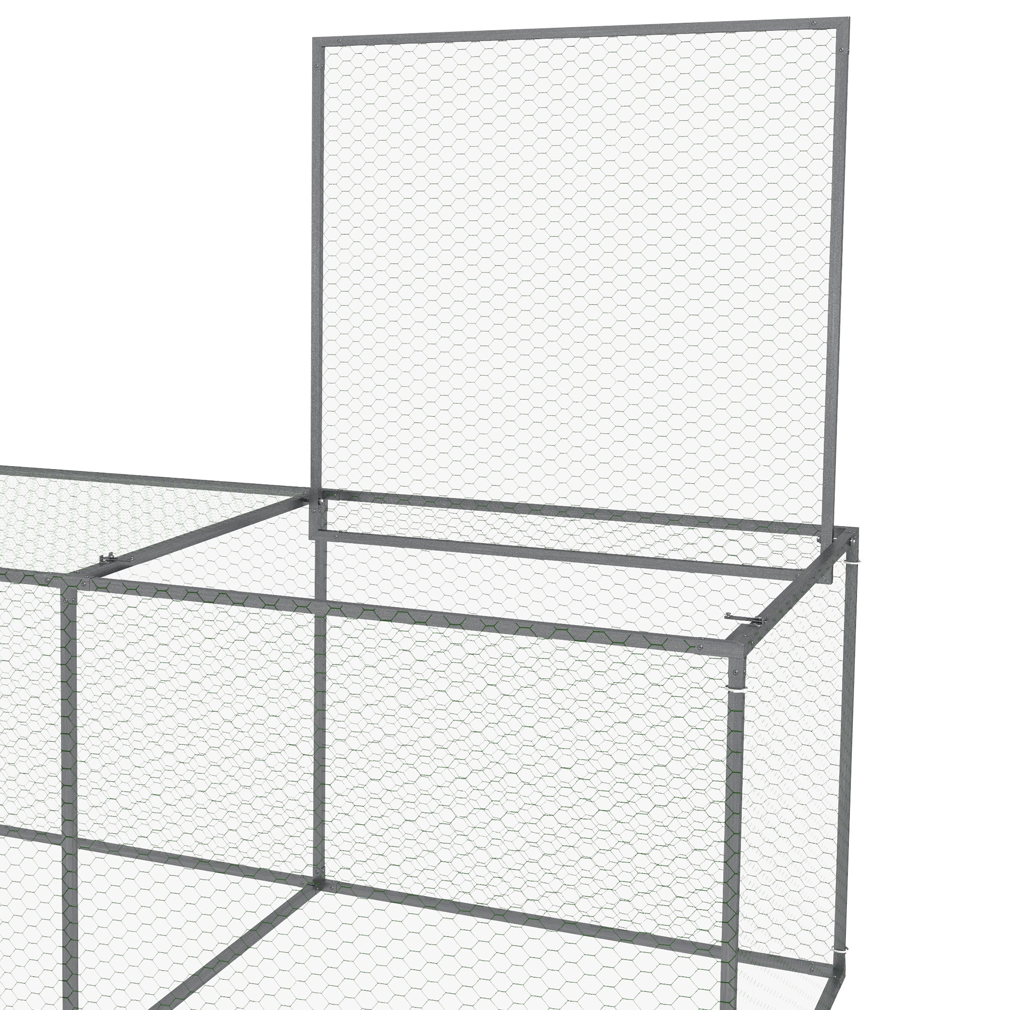 Cage parc enclos poulailler dim. 2,96L x 1l x 0,8H m - espace couvert - ouverture toit verrouillable - acier gris vert