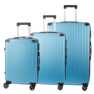 DAM Set di 3 valigie Trolley, in materiale leggero ABS ad alta resistenza con angoli rinforzati. Chiusura numerica e 4 ruote doppie estraibili e girevoli a 360°. 51x30x77 Cm. Colore: Blu Denim