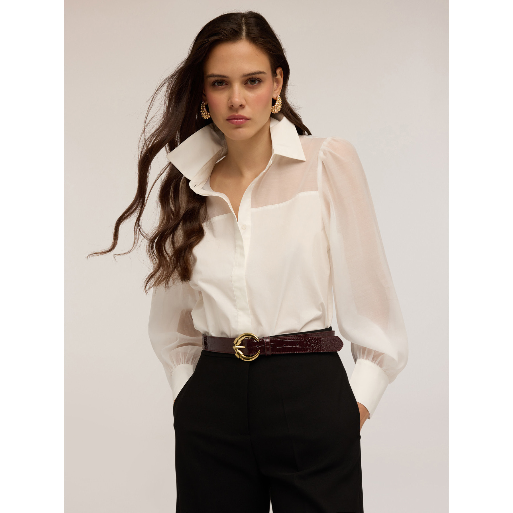 Motivi - Camisa con inserciones de organza - Blanco