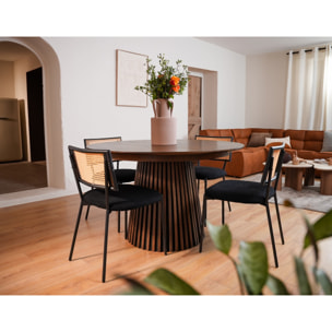 Freya - table à manger ronde extensible - effet bois foncé - 4 à 8 personnes - Marron