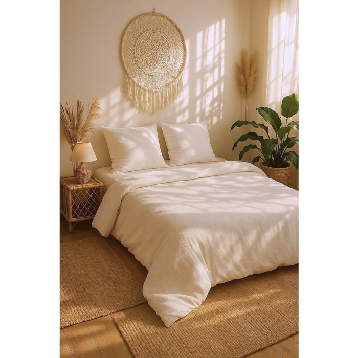 Parure housse de couette gaze de microfibre ecru naturel
