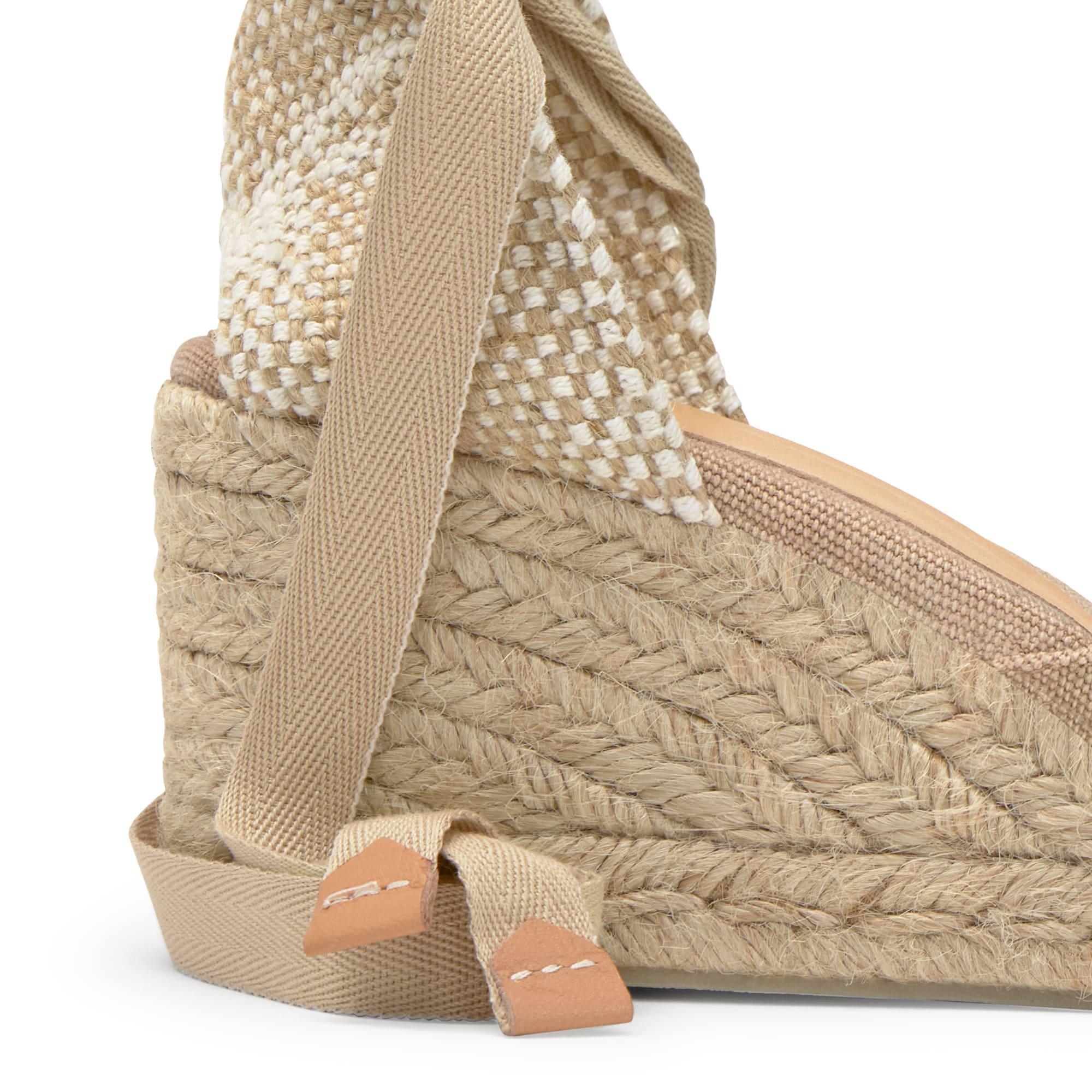 Alpargatas de cuña de mujer Carina en algodón acabado lavado, cierre mediante lazada