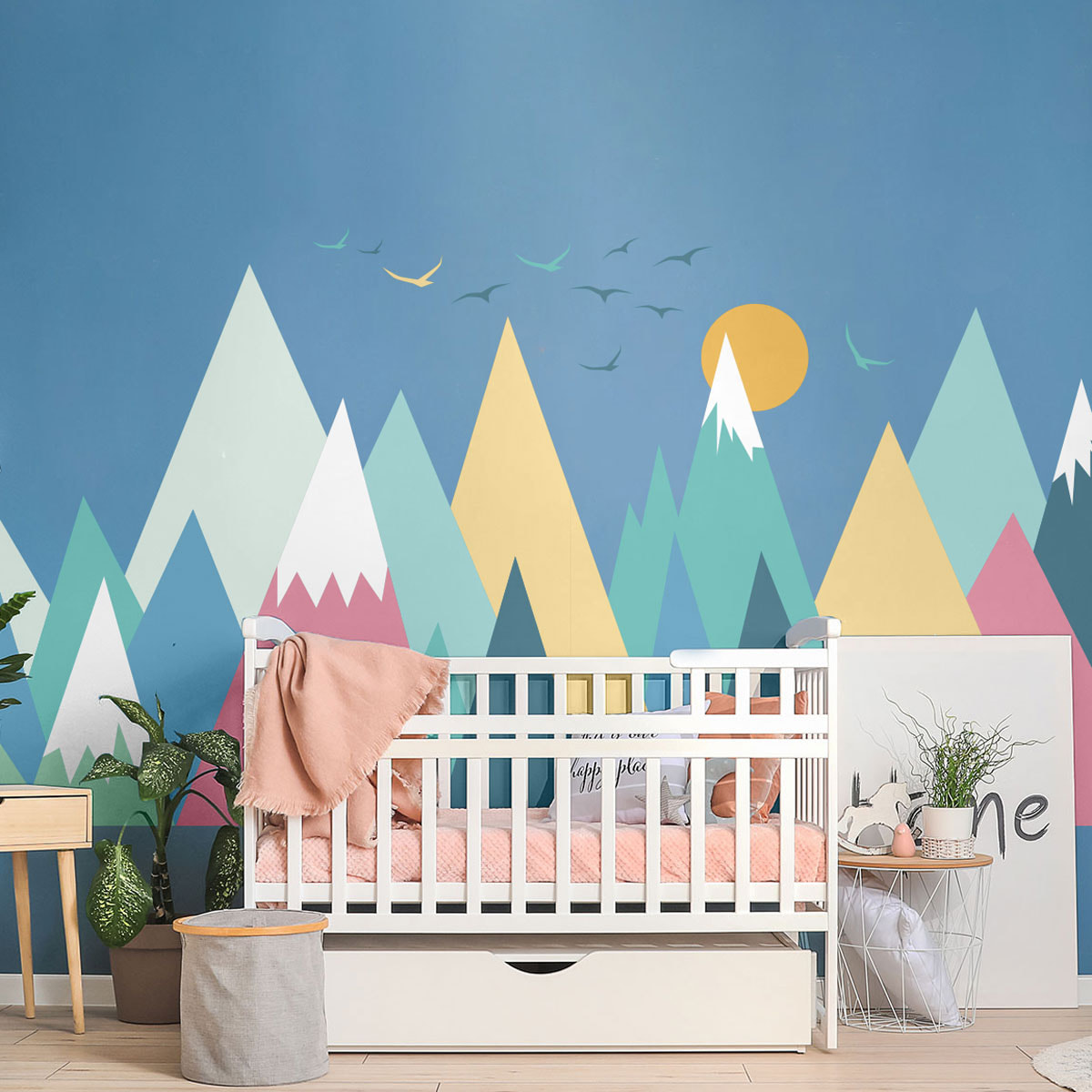 Stickers muraux enfants - Décoration chambre bébé - Autocollant Sticker mural géant enfant montagnes scandinaves NIVKA