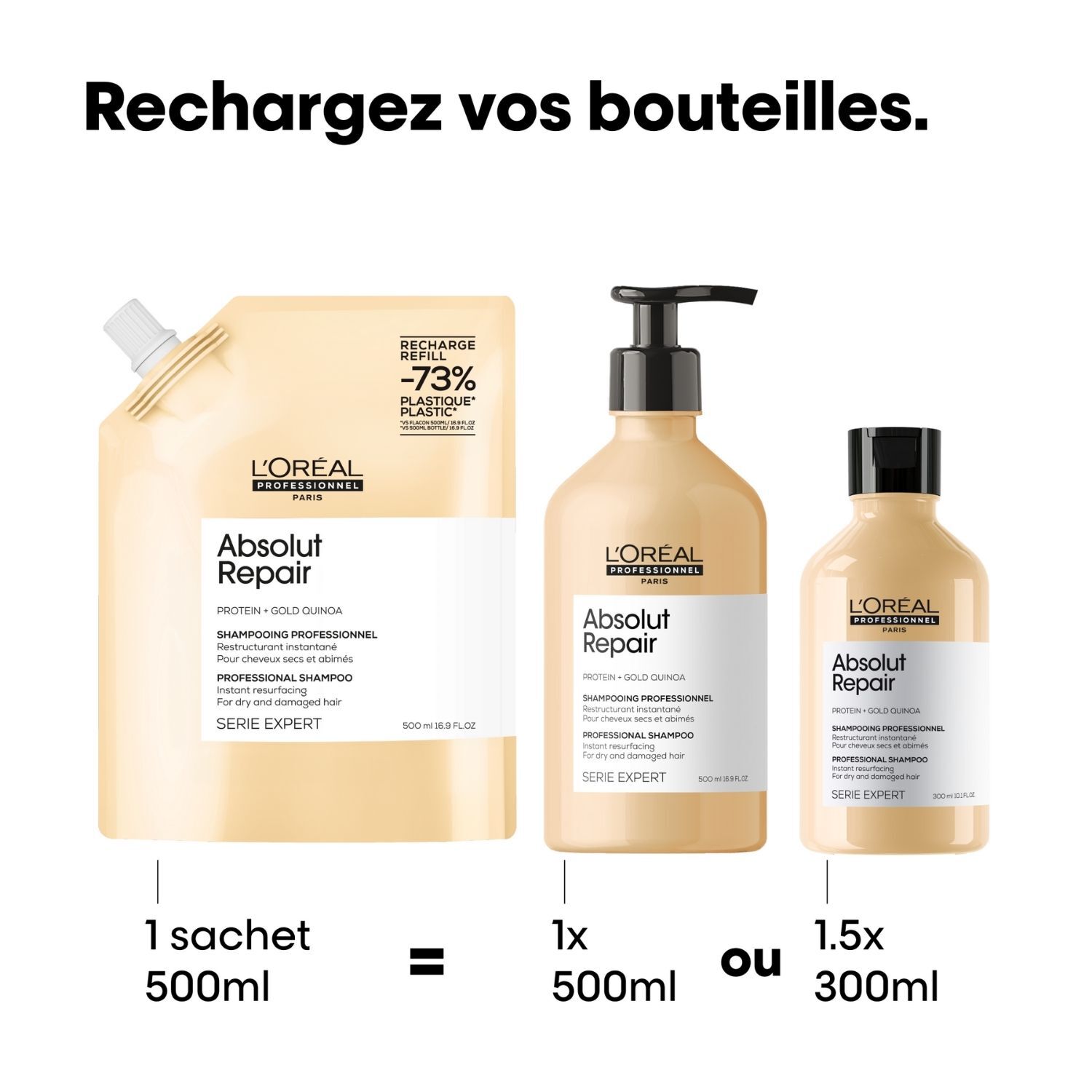 Série Expert Absolut Repair - Recharge Shampoing réparateur pour cheveux secs et abîmés