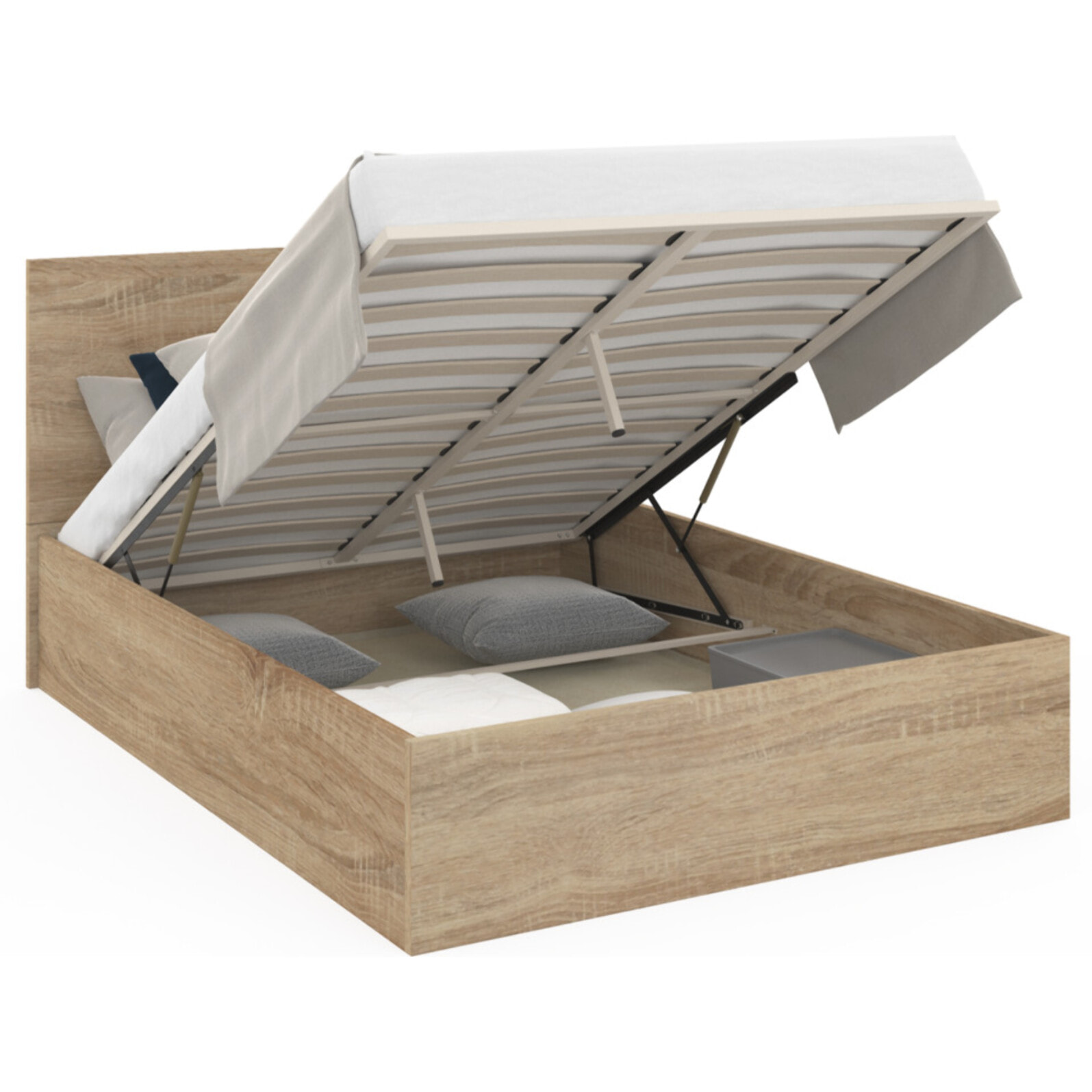 Lit coffre Sicilia 140x190cm effet bois naturel