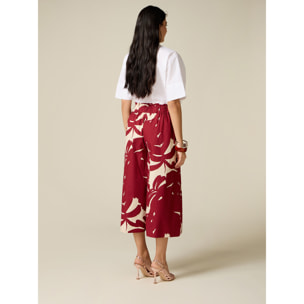 Oltre - Gonna pantalone in popeline fantasia - Rosso