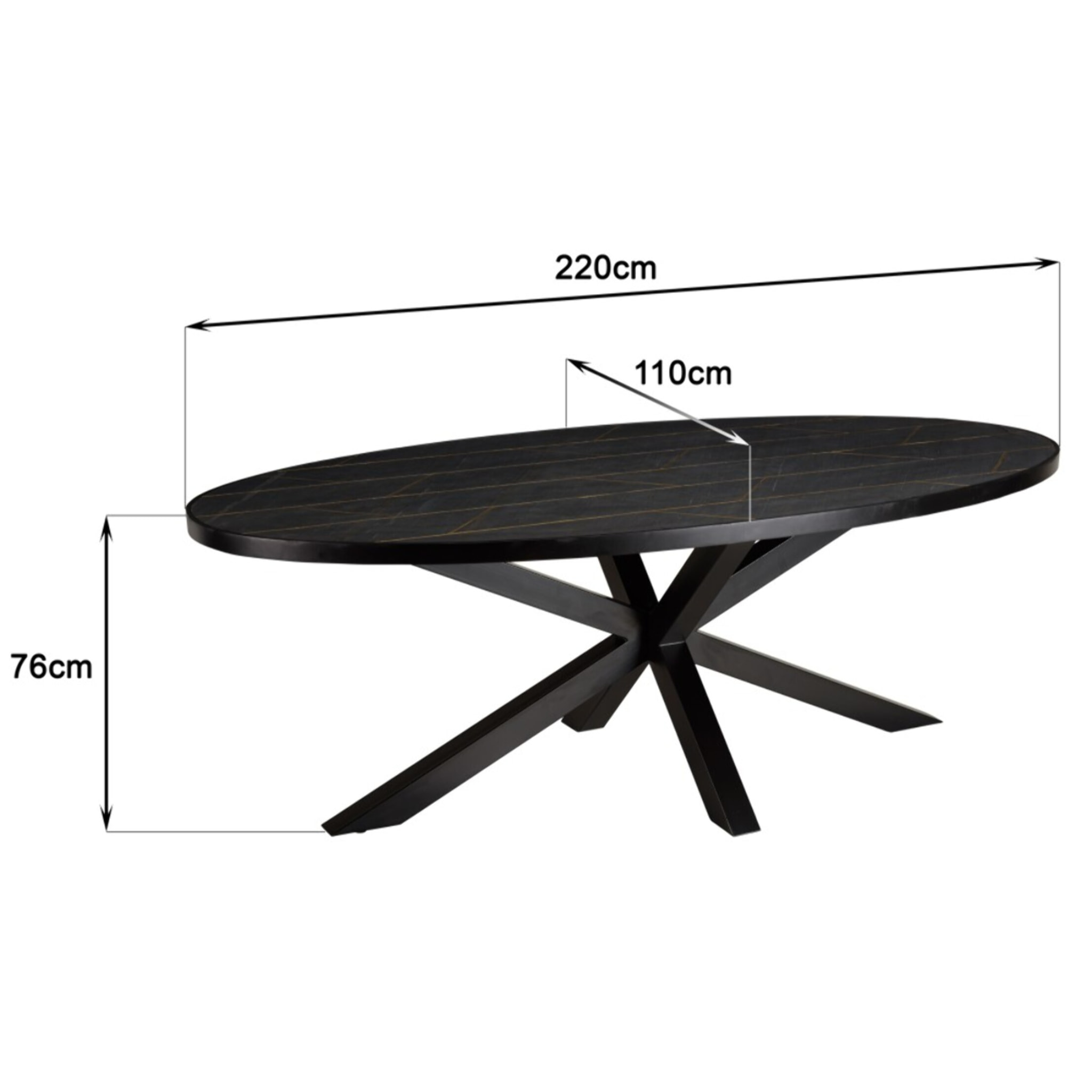 BASILE - Table à manger 220x110cm effet pierre motifs dorés