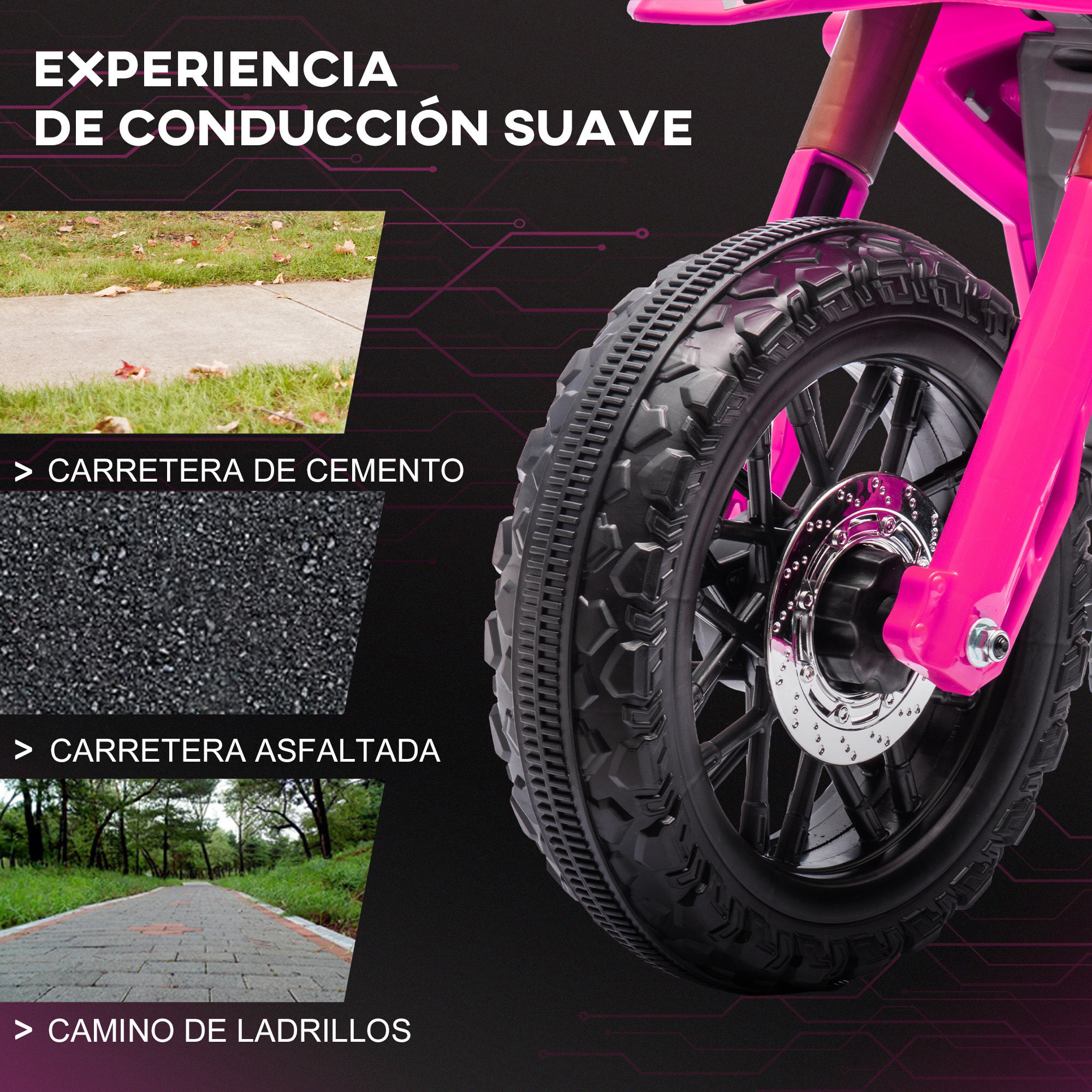 Moto Eléctrica para Niños de +3 Años Moto de Batería 12V para Niños con Ruedas de Entrenamiento Acelerador en Puño y Bocina Carga 30 kg Rosa