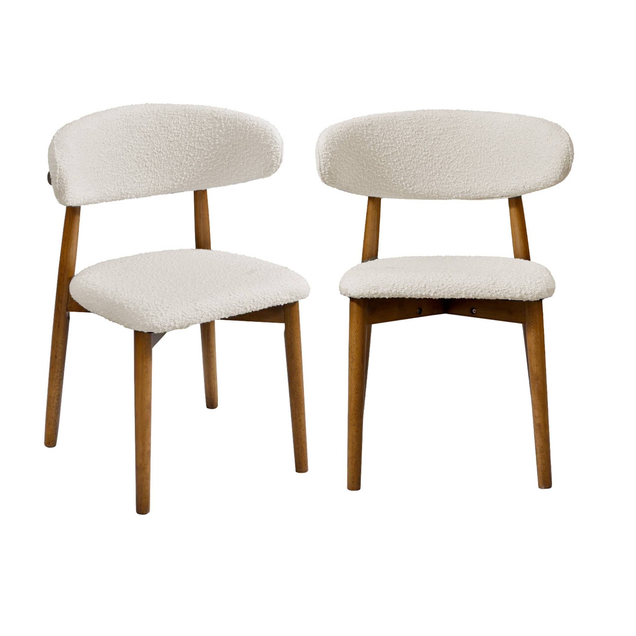 Chaise bois d'hévéa et tissu bouclette (lot de 2)  PAOLA