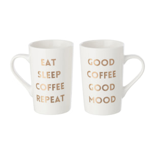 J-Line mug Citations du matin - porcelaine - blanc/doré - assortiment de 2