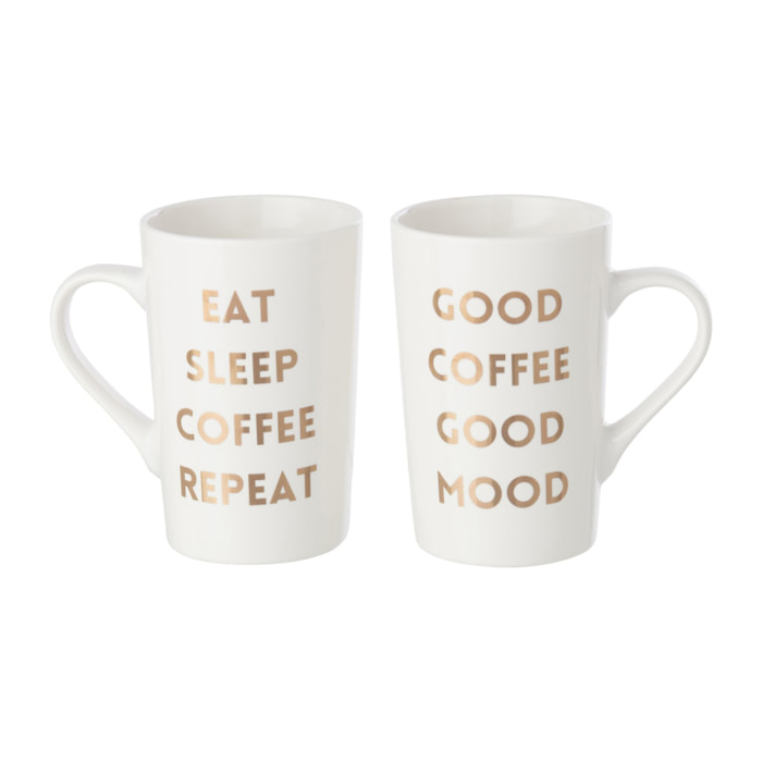 J-Line mug Citations du matin - porcelaine - blanc/doré - assortiment de 2